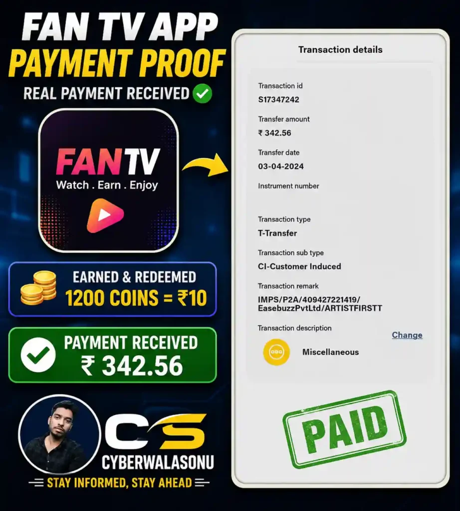 Fan Tv App Payment Proof