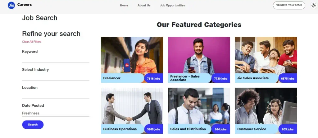Job Category Screenshot Jiocareer